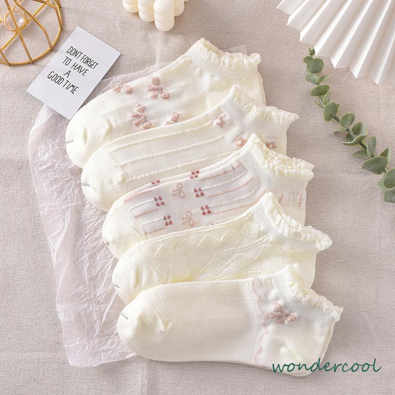 Kaos Kaki Wanita Kaus Kaki Perahu Dangkal Musim Panas Lucu Renda Tipis Kaos Kaki Bernapas-Won