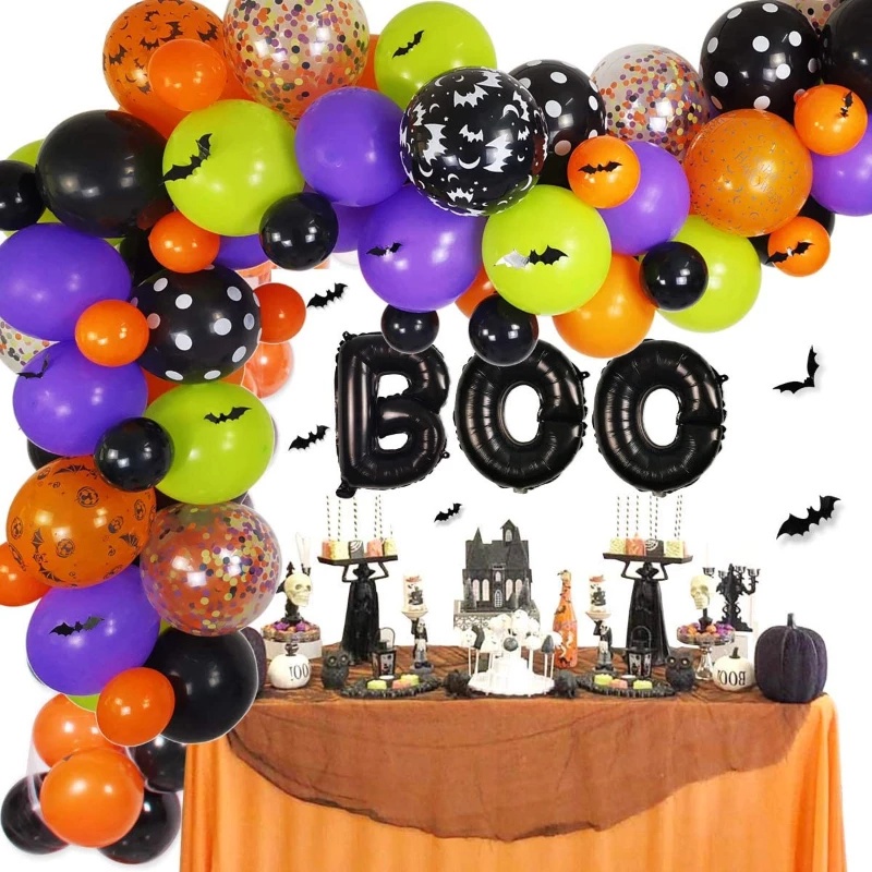 1 Set Balon Foil Desain Laba-Laba Kelelawar Tengkorak 3D DIY Untuk Dekorasi Pesta Halloween