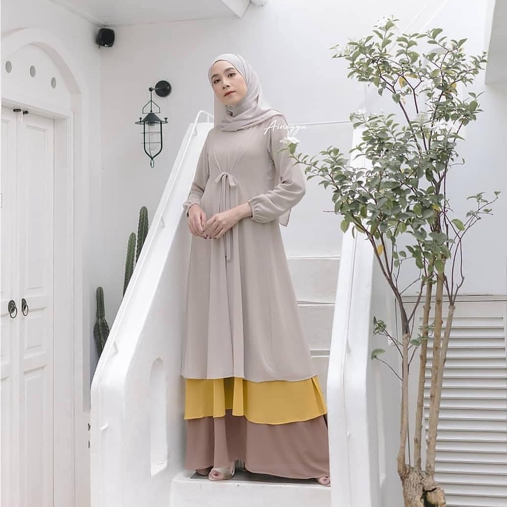 QINARA MAXI WD Bahan CERUTY MIX FURING Gamis Muslim Wanita Modern 2022