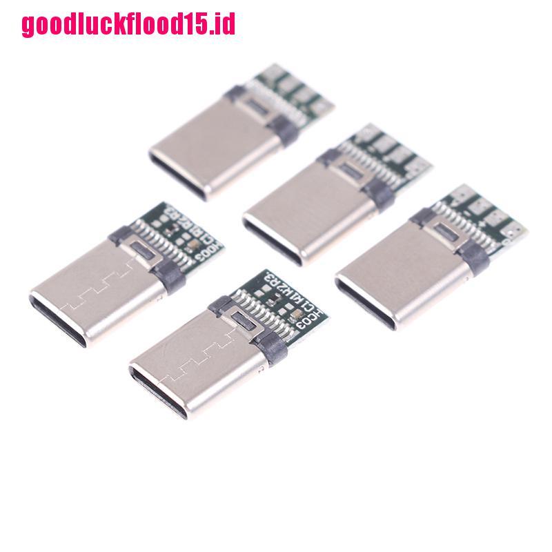 (LUCKID) 5 / 10Pcs Konektor Kabel USB 3.1 Tipe C Male DIY Untuk PC