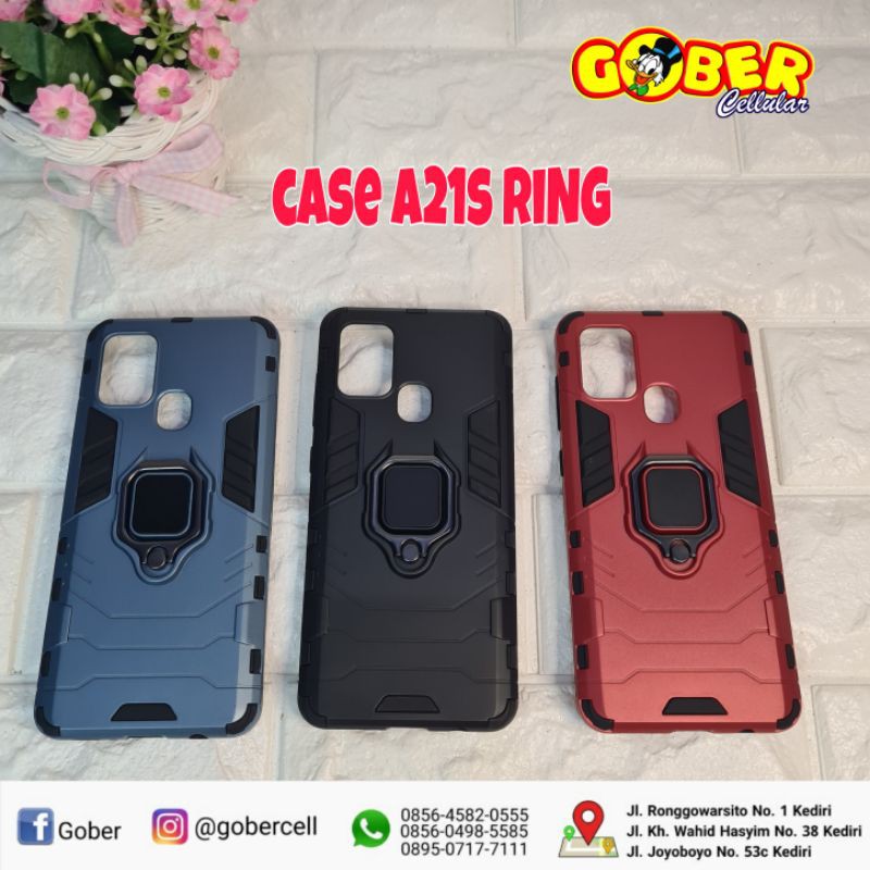 Silikon Case Samsung A21s Armor Ring bisa standing kondom hp bahan dalam silikon luar keras