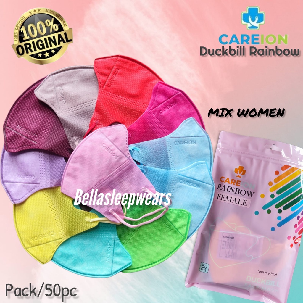 RAINBOW - MASKER DUCKBILL CAREION GARIS EMBOS RAINBOW 3PLY WARNA PELANGI 50PC