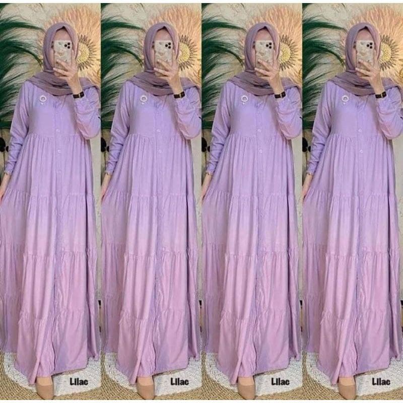 Gamis Susun Lomotif Polos Rayon Premium Dress Wanita Lengan Panjang Longdress Plain Bigsize LD 110 cm