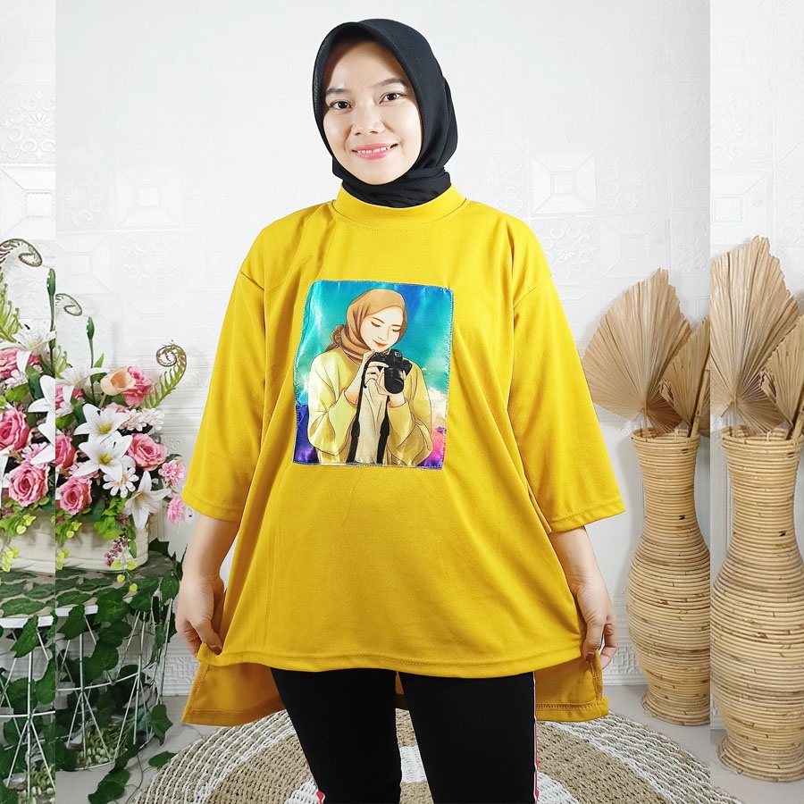 ATASAN OVERSIZE KAOS AUTHENTIC WANITA CANTIK BERHIJAB BIGSIZE BLOUSE GL FASHION