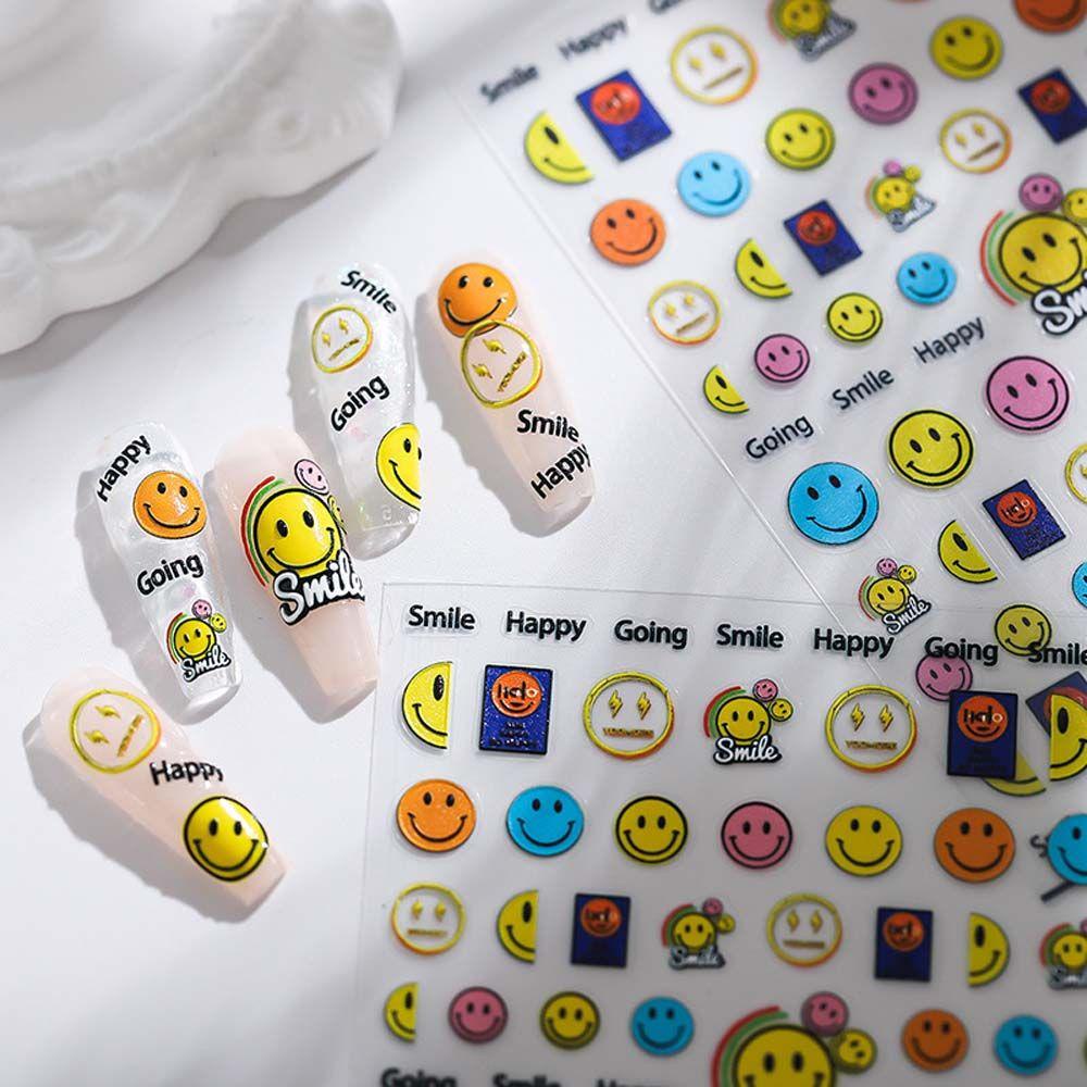 AUGUSTINA Agustinina Kartun Stiker Kuku Lucu Fashion Smiley Animal Melody Perekat Diri DIY Nail Art Dekorasi