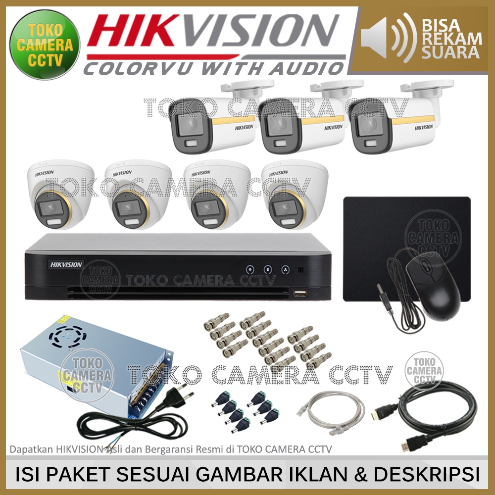 PAKET CCTV HIKVISION COLORVU AUDIO 2MP 8 CHANNEL 7 KAMERA