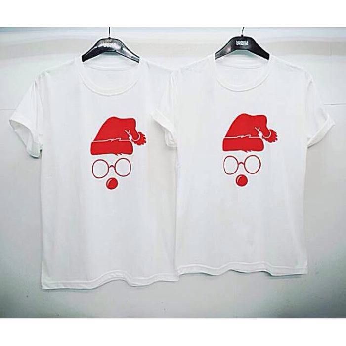 Termurah Kaos Pasangan Couple Natal Topi Santa (Merah Dan Hitam )