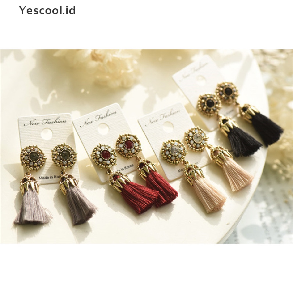 【Yescool】 Women Retro Style Rhinestones Tassel Dangle Stud Crystal Earrings Jewelry Gift .