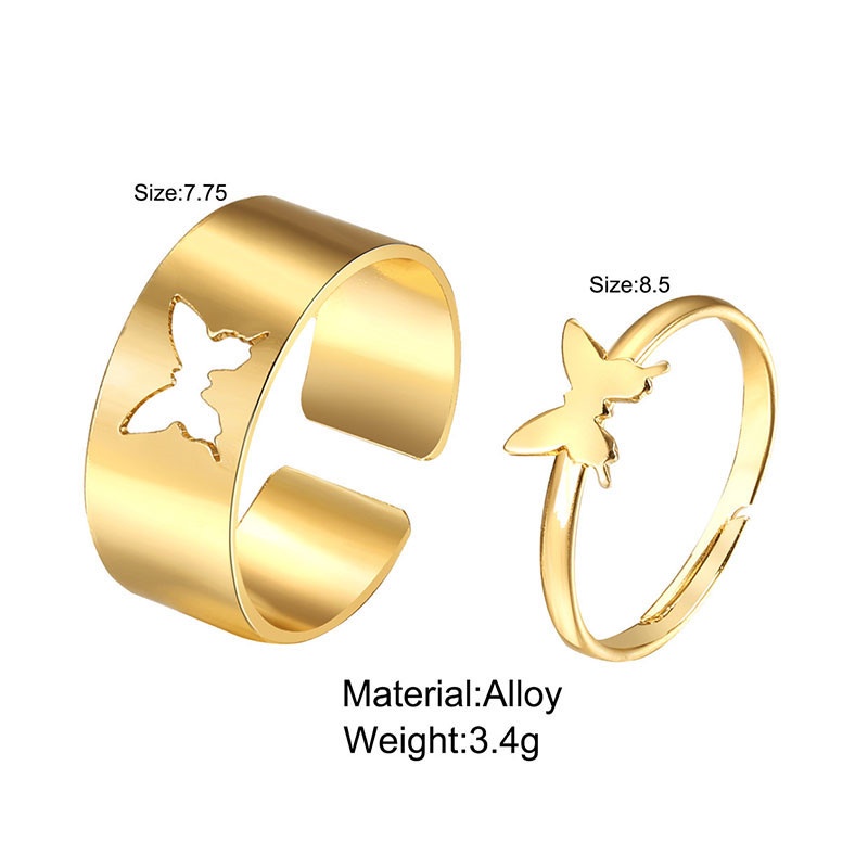 [ACKER] 2Pcs/Set Mode Kupu-kupu Cincin Set Pasangan Korea Cincin Hollow Jari Cincin Wanita Perhiasan Aksesoris Hadiah