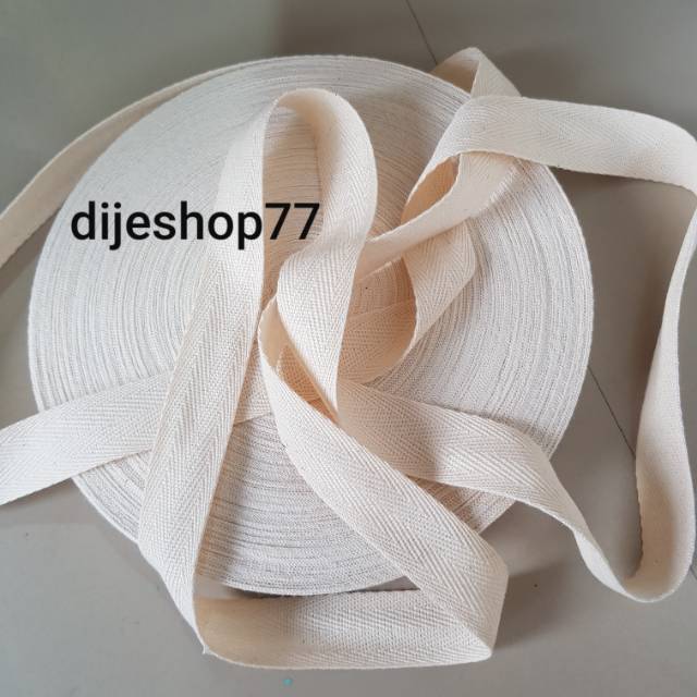 Pita katun Premium Tebal 2,5cm - dijual ROLL Gulungan Besar / cotton twill tape 2,5 cm / kain bisban