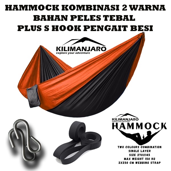 Hammock Kilimanjaro kombinasi 2 warna + S HOOK PENGAIT + Ayunan Camping Gunung