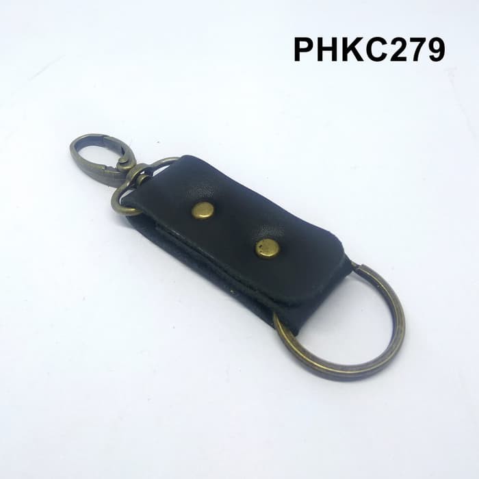 Gantungan kunci kulit sapi asli leather keychain warna hitam PHKC279