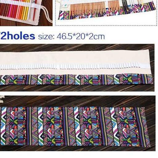 

♫ Bohemian Tas Pensil Gulung Canvas 48 Slot 20 x 56cm - EN-71 ➷