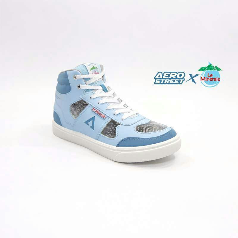 Aerostreet x Le Minerale "Mineral Alami" Size 42 Biru Putih Sepatu Sneaker Casual Pria Wanita