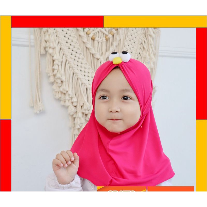 JILBAB ANAK BAYI 0-2 TAHUN LOL LED MUSIK ELMO / HIJAB ANAK BAYI KARAKTER LUCU ELMO