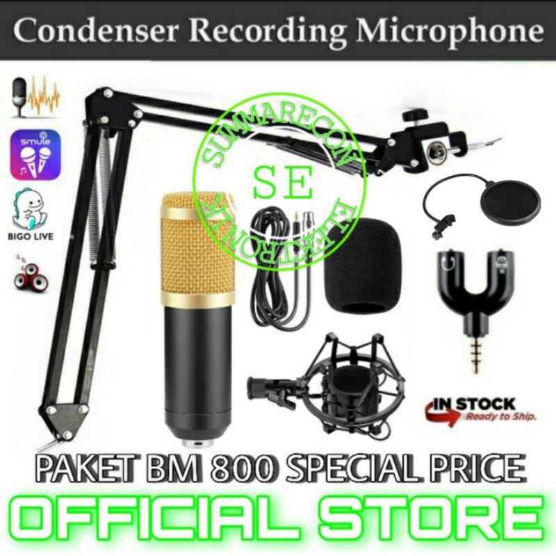 paket mic condenser bm 800 mic recording youtuber bigo live