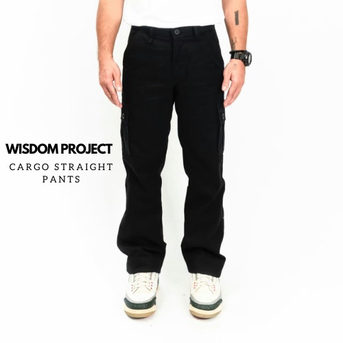 Wisdom Project - Celana Kargo Standar Reguler Fit  Original Non Stretch Canvas premium - Black