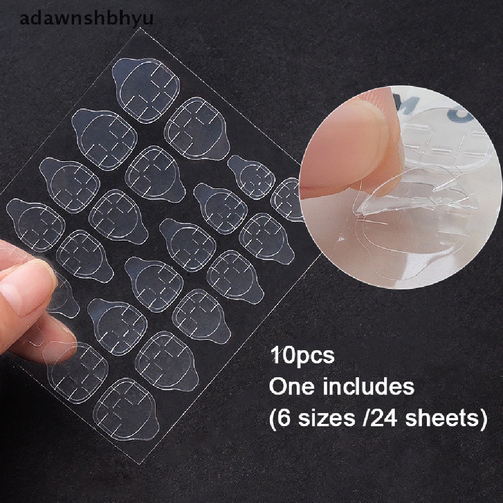 Adawnshbhyu 10lembar/240pcs Selotip Perekat Nail Art Palsu Dua Sisi Lem Stiker DIY