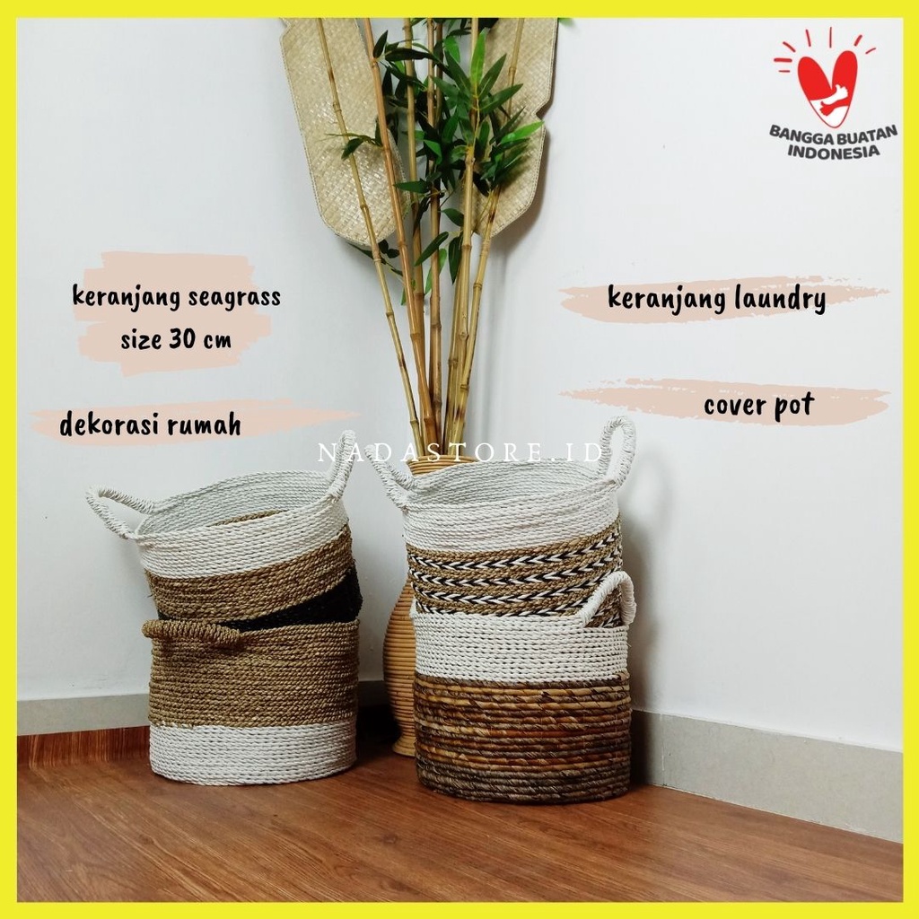 KERANJANG SEAGRASS DIAMETER 30 CM SATUAN / COVER POT SEAGRASS SATUAN