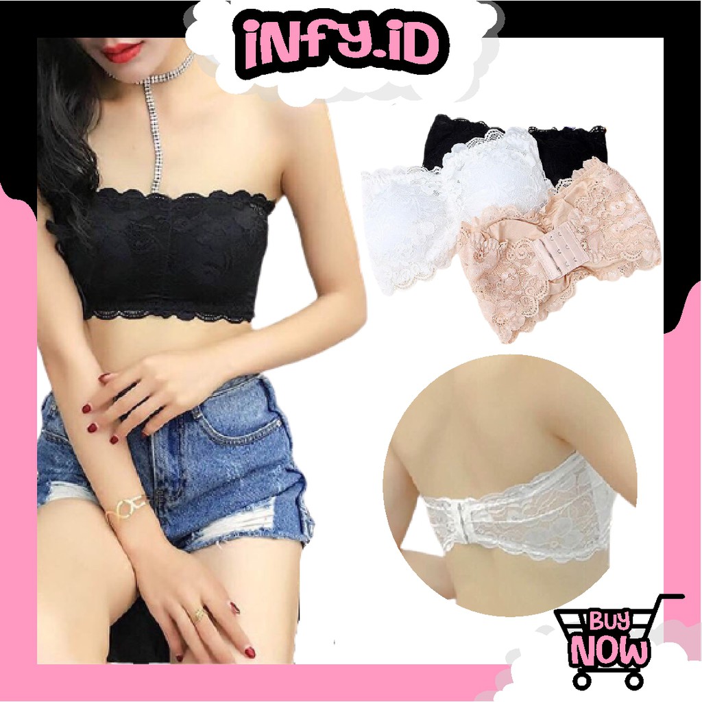 INFY - Sport Bra Bralette Busa Wanita BH Kemben Bandeau Tanpa Tali Lace Kawat Crop Top B026 Import