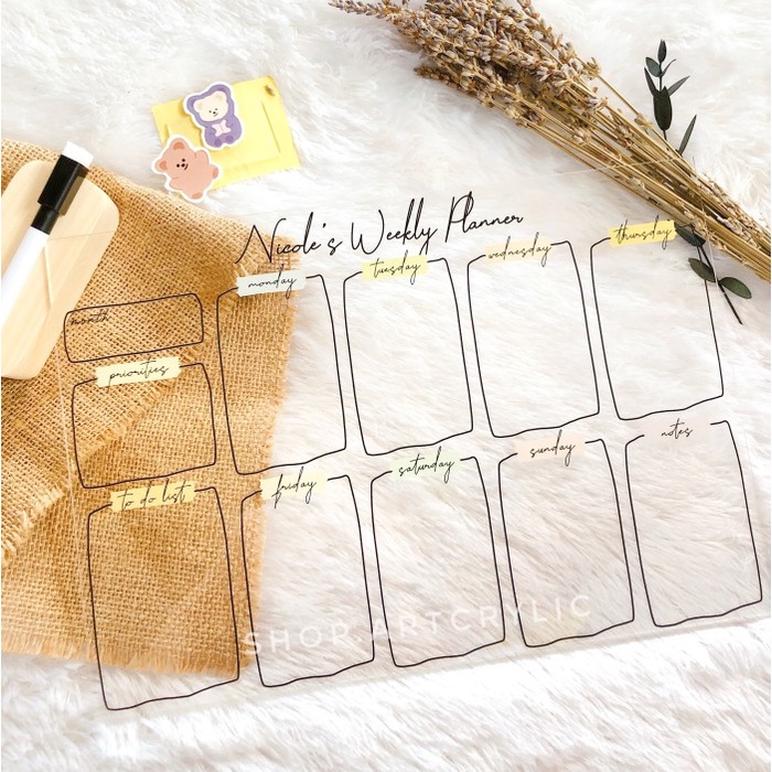 

[RESTOCK] (FREE Custom Nama) Custom Acrylic Weekly Planner Design C - A5 = 15 x 21, Acrylic Only