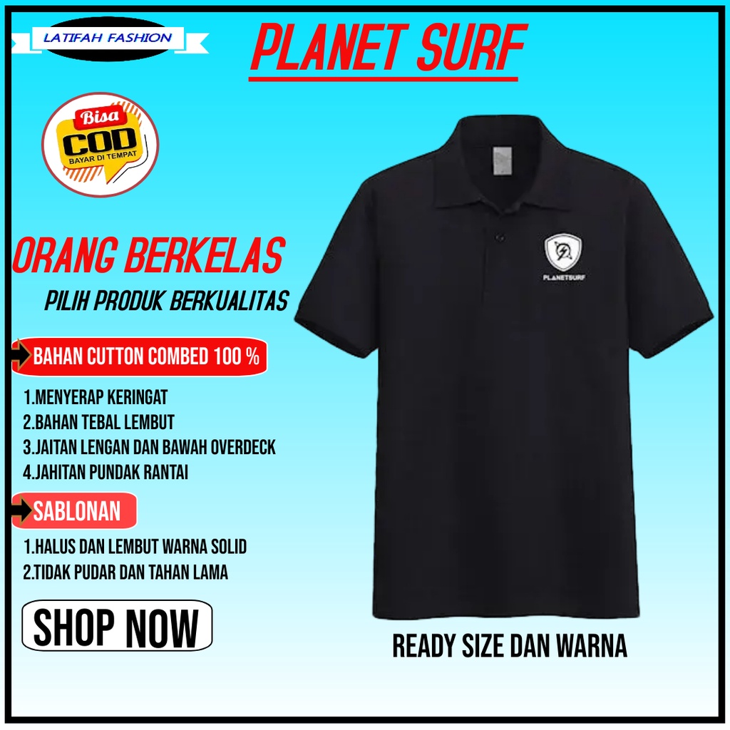 Pakaian Baju Kaos Polo Planet Surf  T  Shirt Hitam Pria Peria Super Premium Kerah Polos Ksos Bju Dis