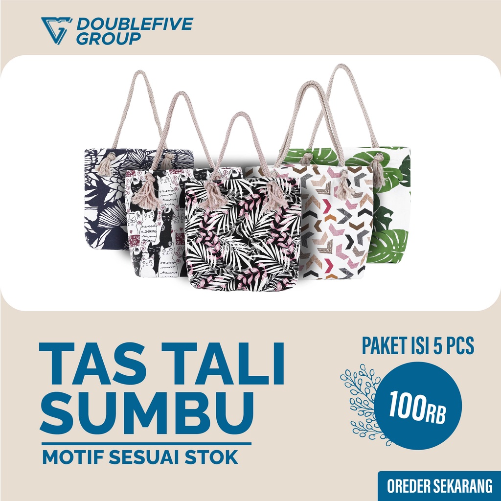 TOTE BAG TAS WANITA AESTHETIC TALI SUMBU KANVAS MOTIF 100 RIBU DAPAT 5 PCS TAS VIRAL TERBARU 2022