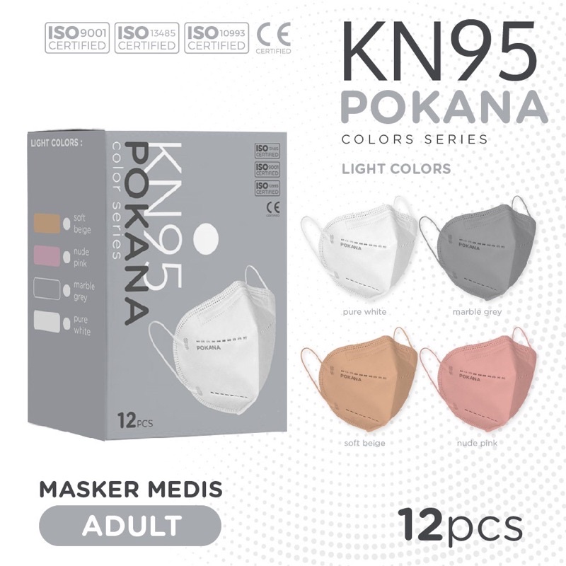 POKANA KN95 6ply Earloop Medical Face Mask (12 pcs) Color Series Dark/Light Series