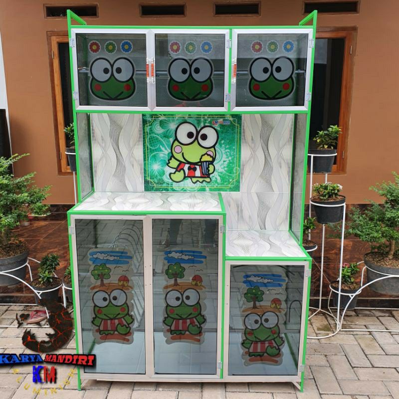 RAK PIRING KACA 3 PINTU KARAKTER TIANG WARNA