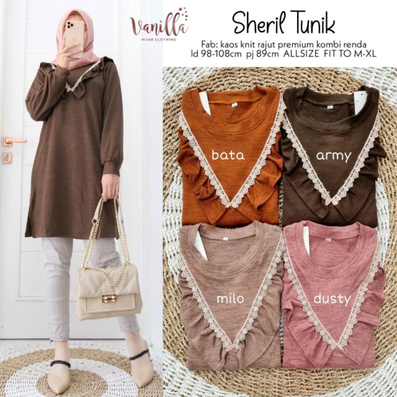 Sheril Atasan Tunik Cantik nan Elegan Bahan Kaos Knit Rajut Premium Allsize fit to M-xl Murah High Q