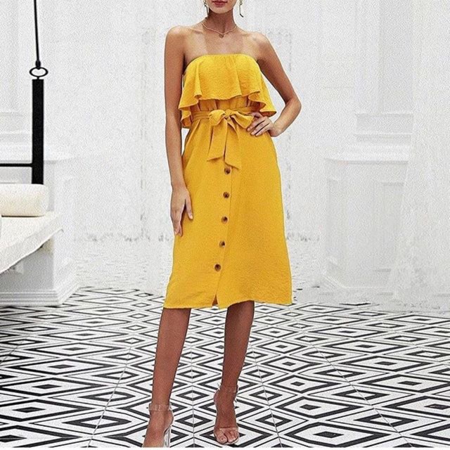 Baju pantai kuning dress crop kemben yellow CODE TG49-286