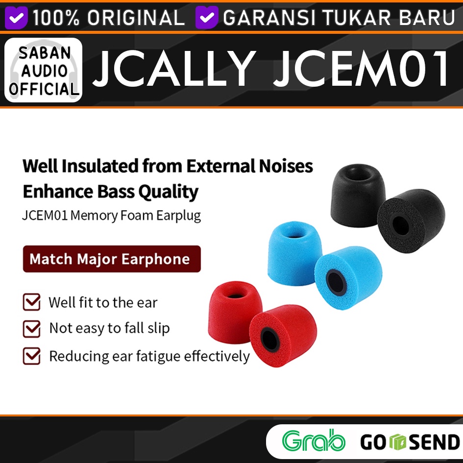 JCALLY JCEM01 EarTips Busa Memori Eartips 3 Pasang S M L 4.5Mm Bantal Telinga Noise Isolating untuk Earphone In-Ear Earbud Replace Bantalan Telinga