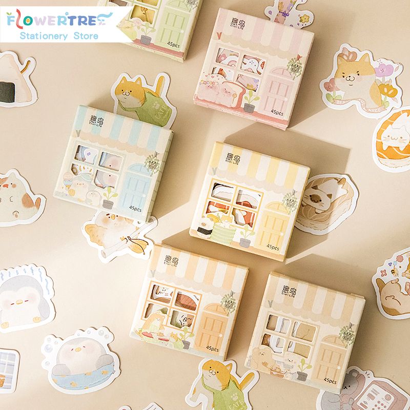 

45pcs stiker motif bunga/rumah kecil untuk dekorasi Diary