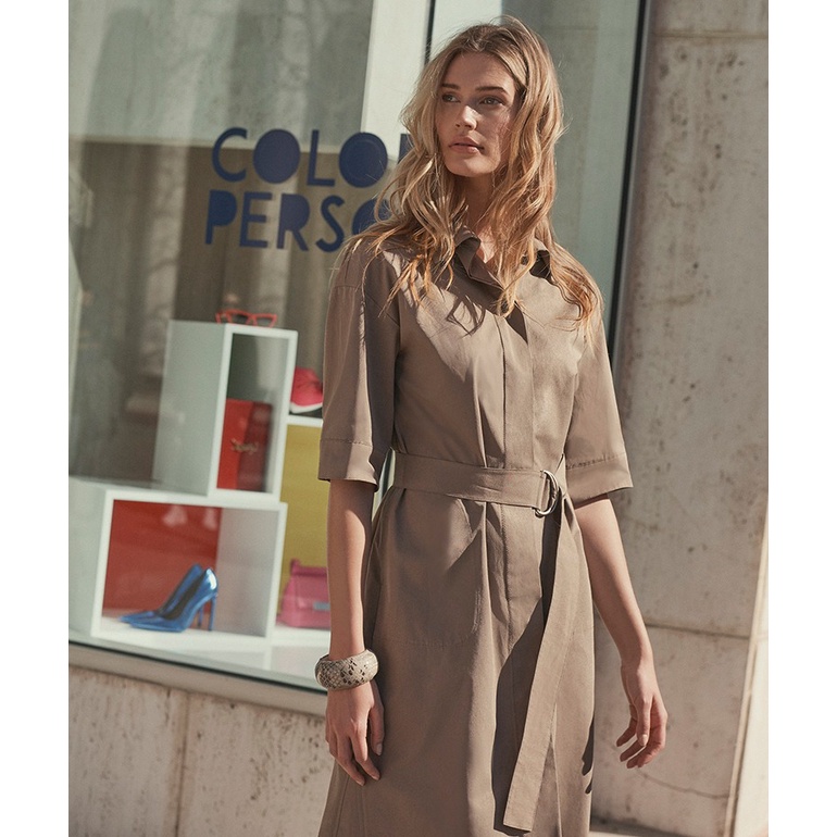 Mode De Seoul - Button-up Dress - Beige