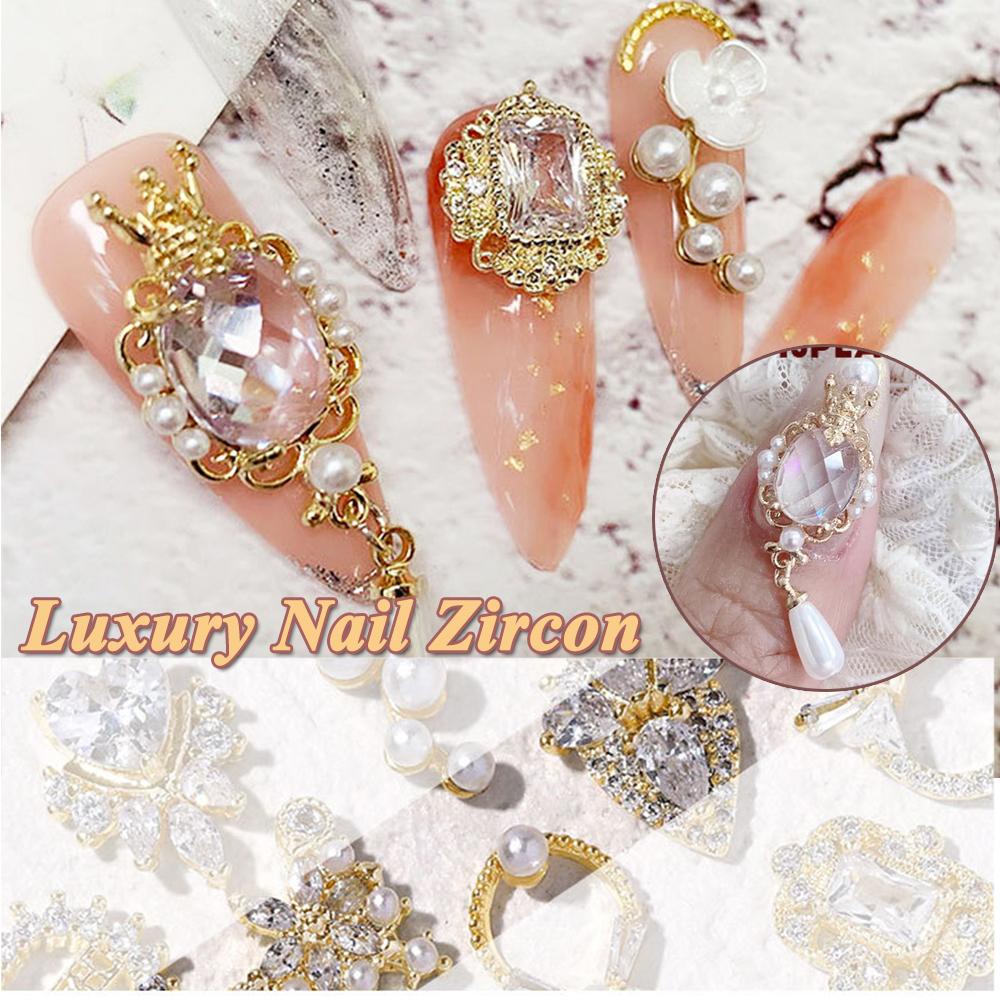 Mxbeauty Kuku Berlian Imitasi 3D Bunga Charms Diamonds Busur Logam Zirkon Kristal Liontin Rantai