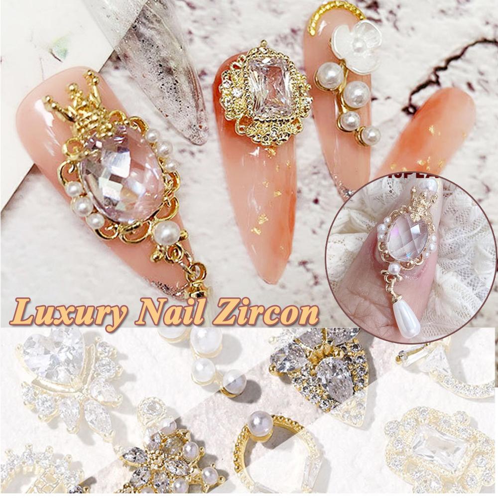 Mxbeauty Kuku Berlian Imitasi 3D Bunga Charms Diamonds Busur Logam Zirkon Kristal Liontin Rantai