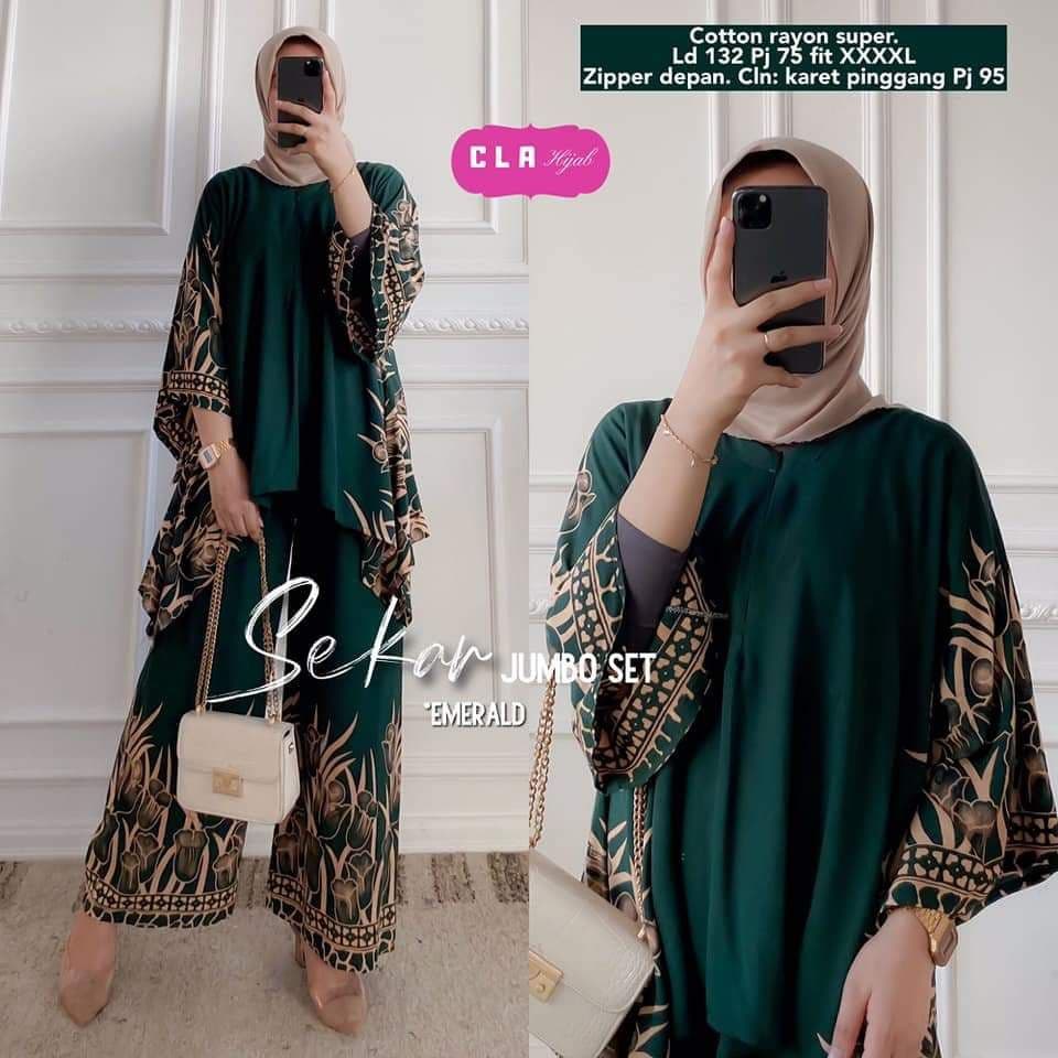 Sekar Jumbo Set - One Set Jumbo Wanita Rayon Premium Setelan Celana Kulot Jumbo Batik Kekinian