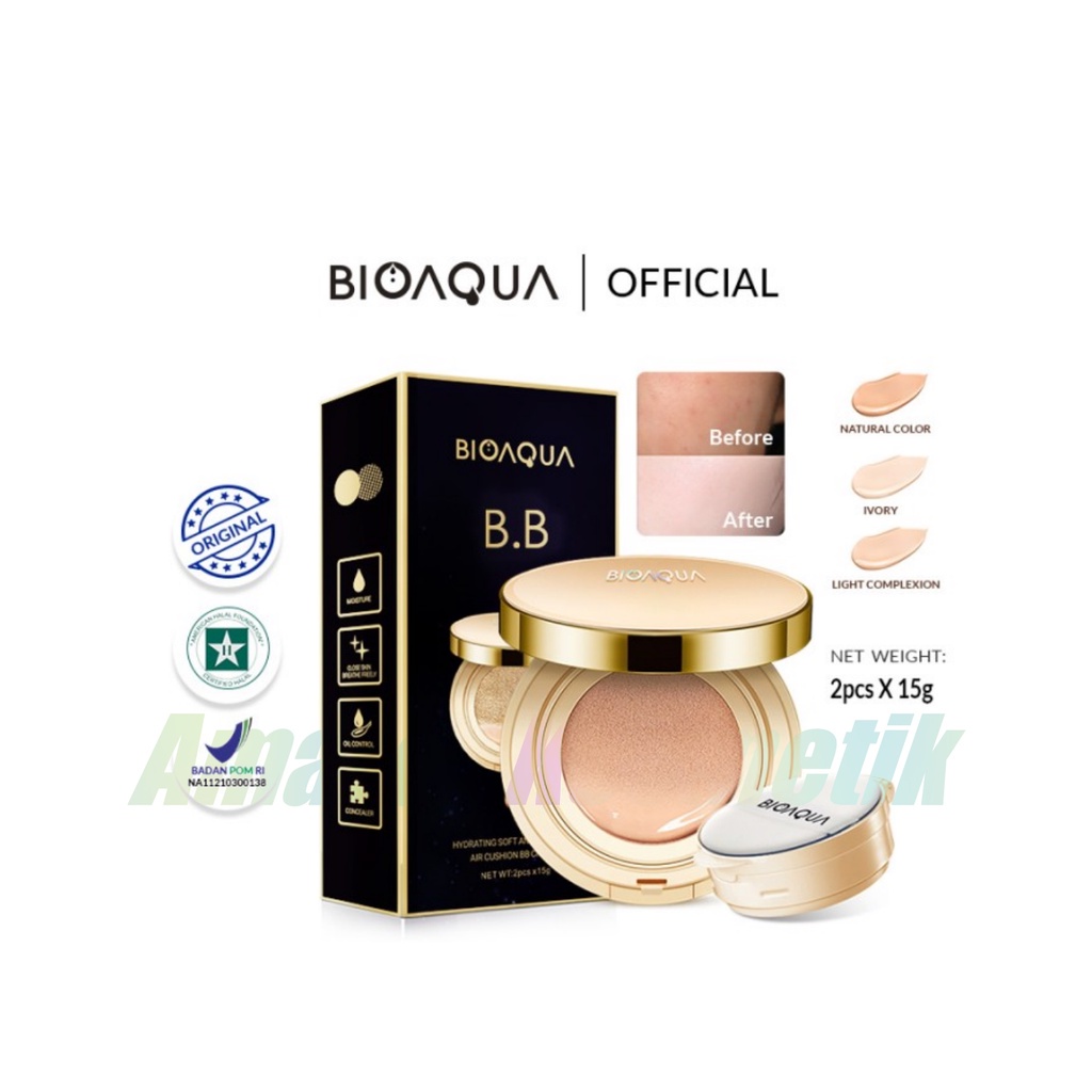 BIOAQUA HYDRATING SOFT AND FLAWLESS AIR CUSHION BB CREAM - BPOM - Amaze_Kosmetik