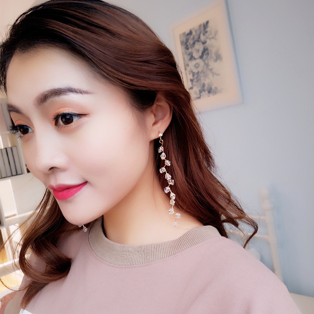 Hu Hu Hu Hu Hu Alat Bantu Pasang Kacamata♡ Anting Tusuk Gantung Panjang Desain Anggur Hias Manik-Manik Berlian Imitasi Untuk Wanita