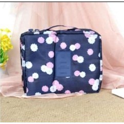 Tas Kosmetik Tempat Make Up Beauty Case Kotak Perhiasan Storage Box Organizer motif polkadot bunga