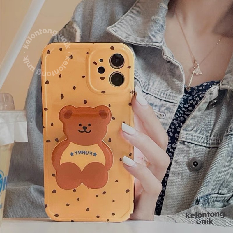 For iPhone - Funny Bear Glossy Soft Case + Griptok