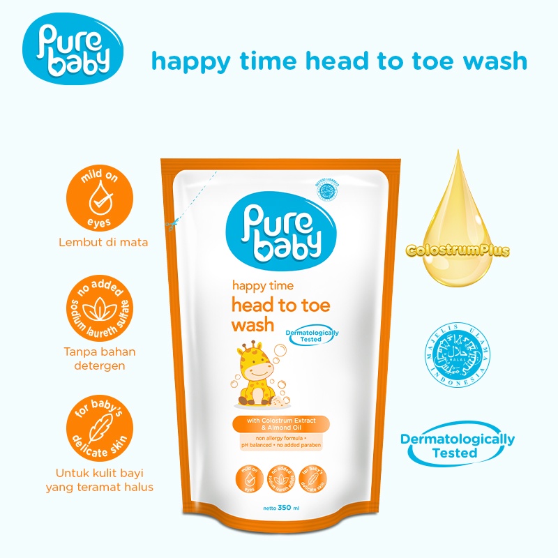 ★ BB ★  Pure Baby Head Toe Wash 350 ml Refill - Happy Time - Gently Soothing | Sabun Shampo 2 in 1