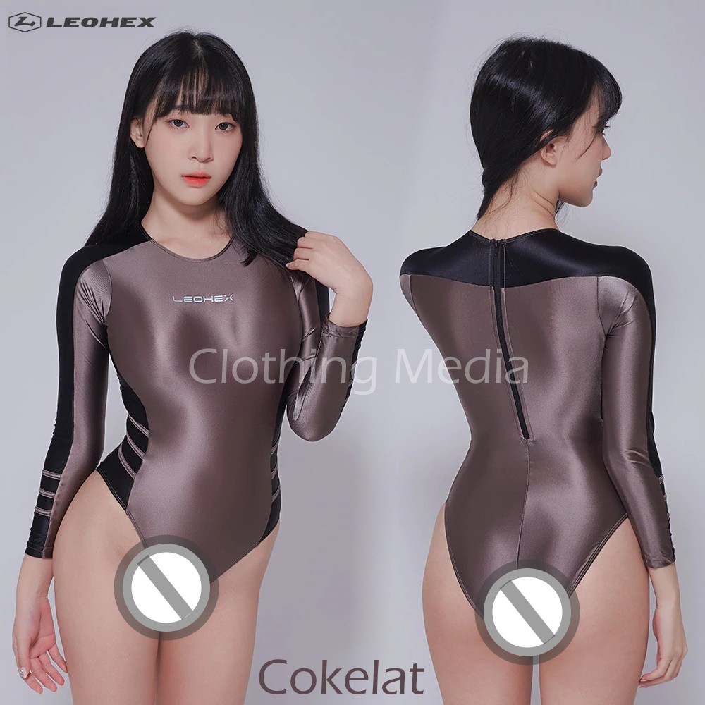 LEOHEX Bodysuit Premium Thong Leotard Glossy Lengan Panjang Baju Renang Cosplay