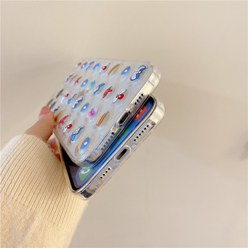 Fashion Cartoon cute Doraemon extrusion bubble Anti-fall phone case iPhone 11 12 Pro Max X XS XR 7 8 Plus SE 2020 transparent Shockproof Case