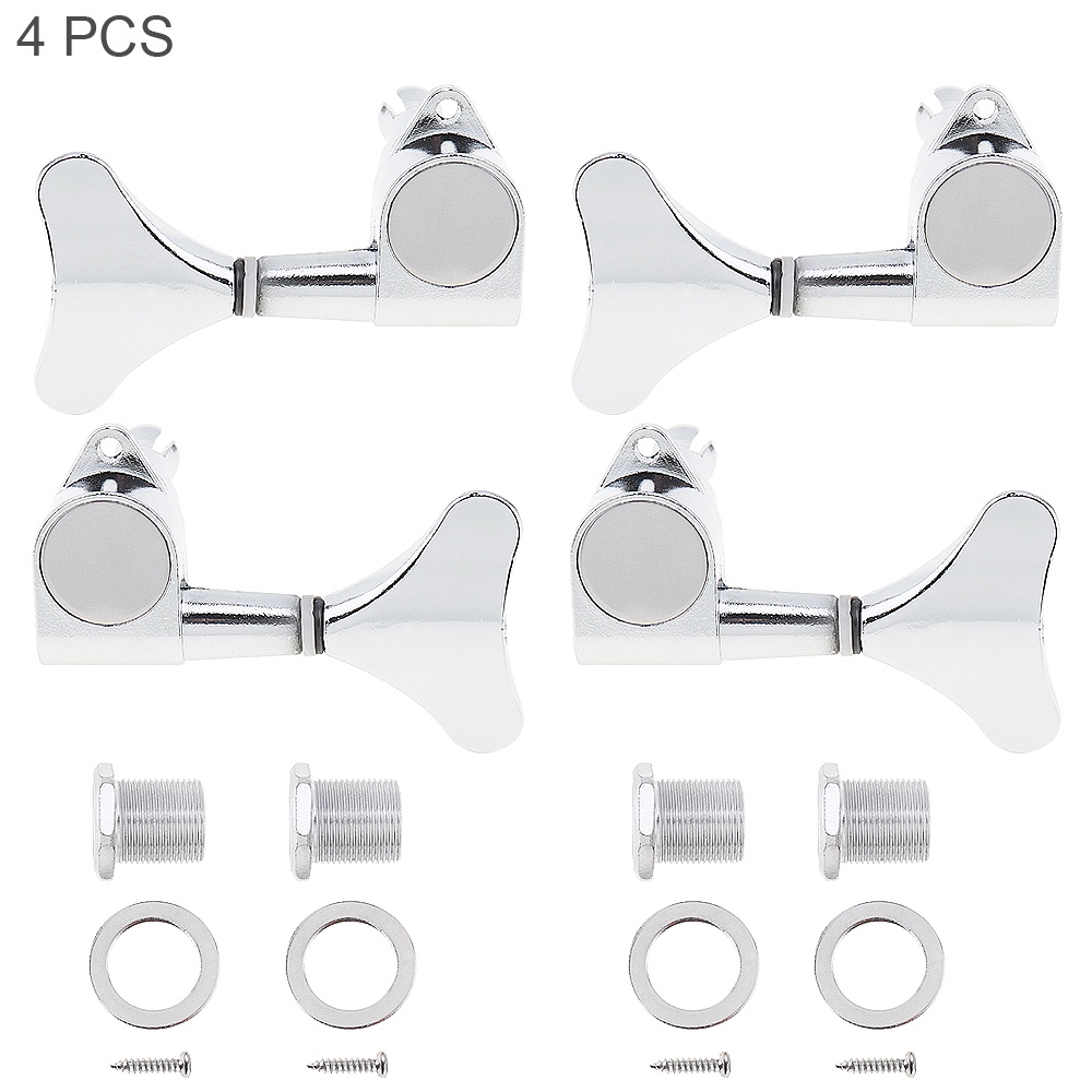 4pcs Tuning Pegs 2R + 2L All Closed Machine Head Warna Silver Untuk Bass