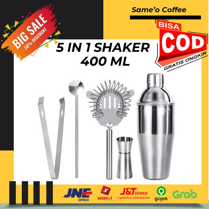 5 IN 1 BARTENDER BAR SET COCKTAIL SHAKER 400 ml / MILK SHAKER / PENGOCOK MINUMAN