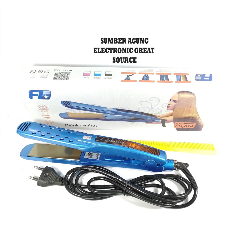 Catok Rambut Lurus FD Tipe FD824 Ceramic Lebar Gold Plate Suhu Bisa Di
