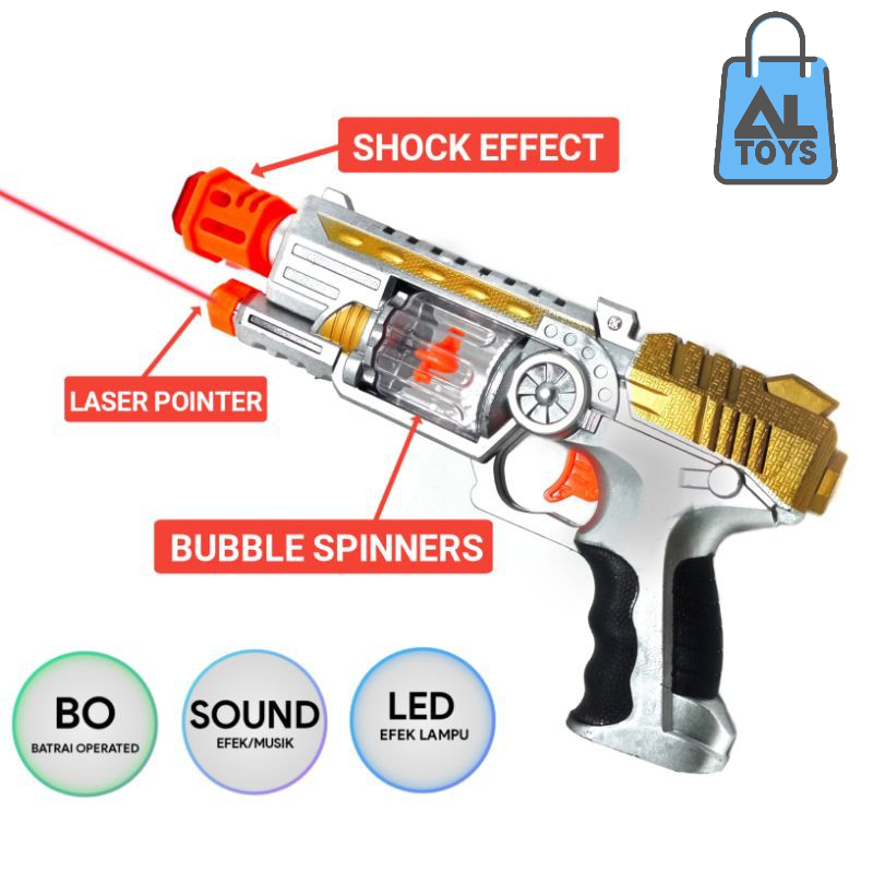 Mainan Pistol Bubble Spinner BO Pistol Suara