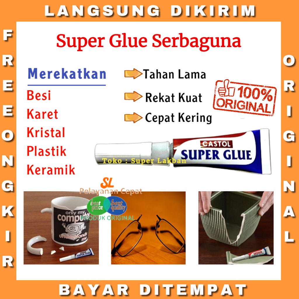 Lem Castol Super Glue Multifungsi Lem Kacamata Keramik Pecah Patah Serbaguna 3gram