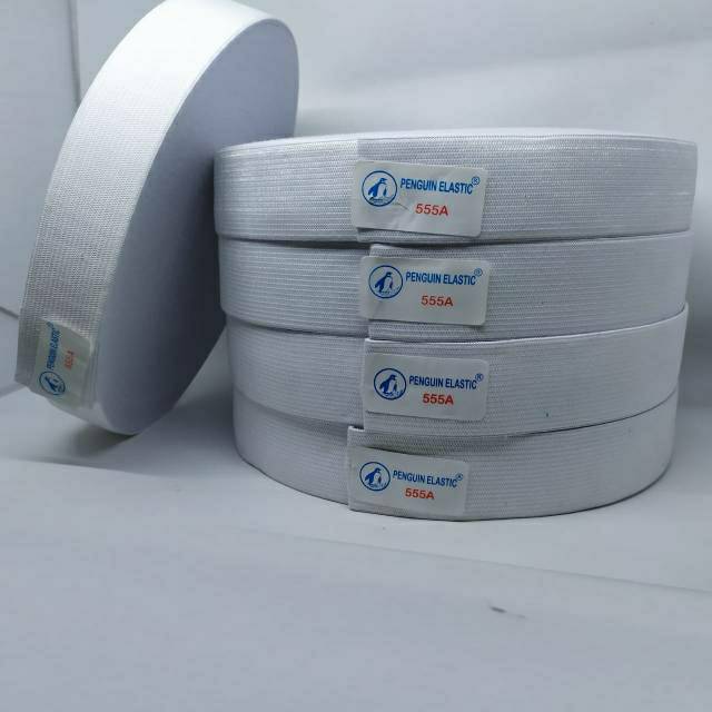 JI - Karet Elastis Penguin 3cm  Putih Per Roll / Karet Kolor Elastic Pinguin Medium